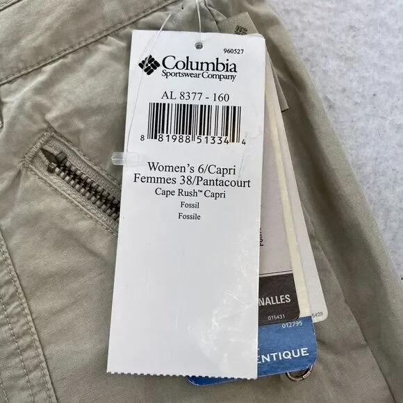 Columbia Cape Rush Capri Pants Women's 6 Fossil Brown‎ Lightweight Low Rise NWT - Picture 5 of 13